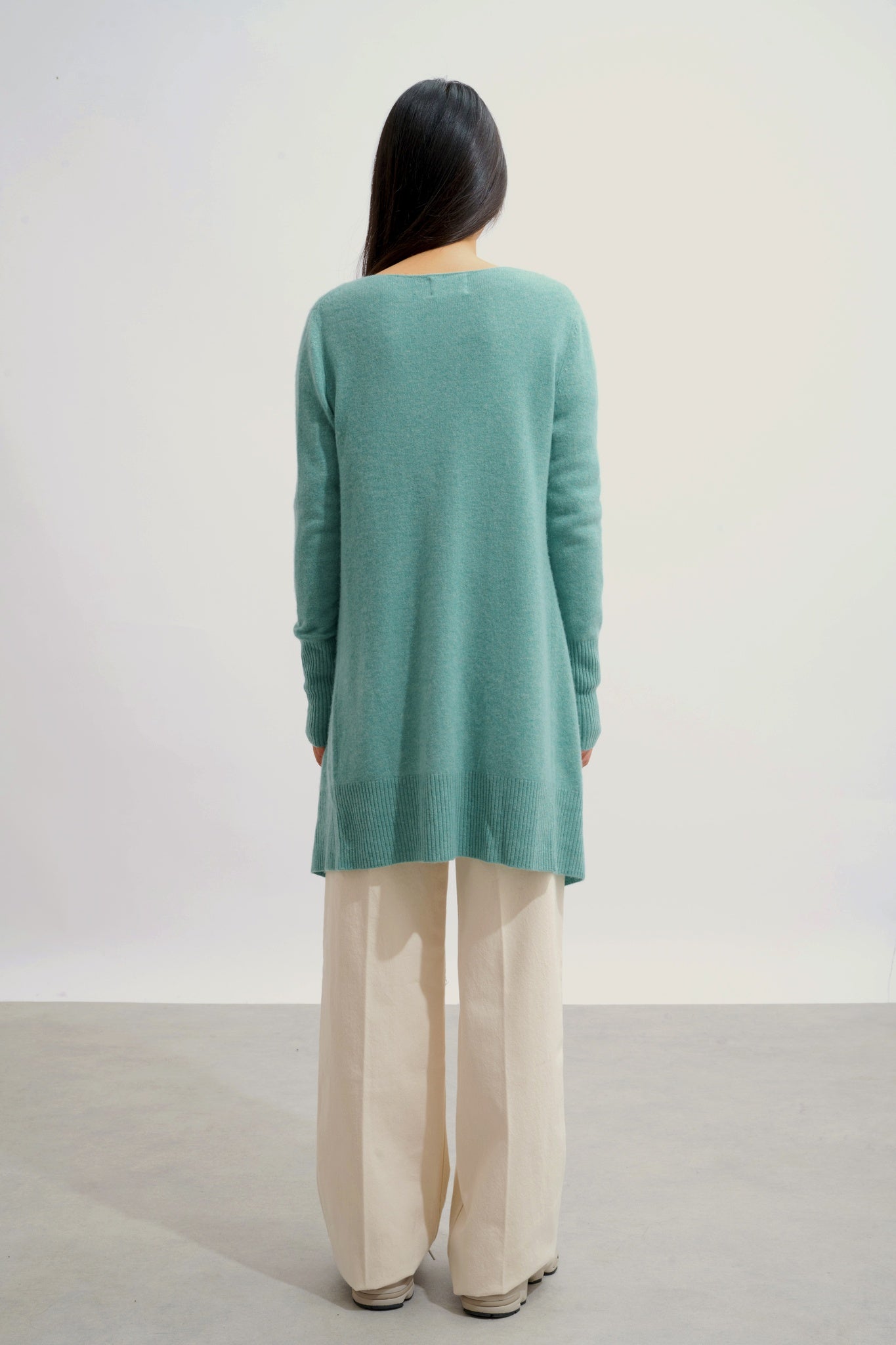 CHÉSERY Langjacke grün meliert 100% Kaschmir