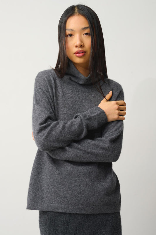 CHEVIOT pull col montant bénitier anthracite chiné 100% cachemire