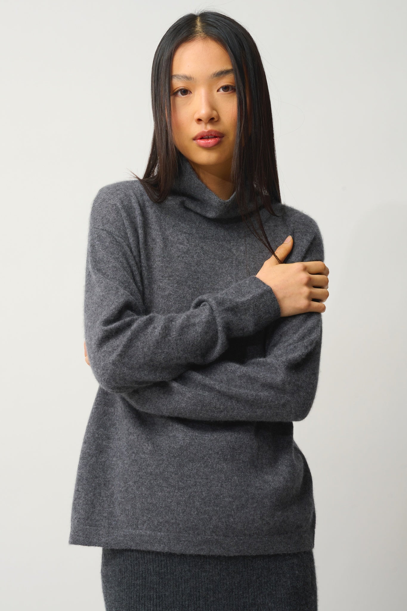 CHEVIOT pull col montant bénitier anthracite chiné 100% cachemire