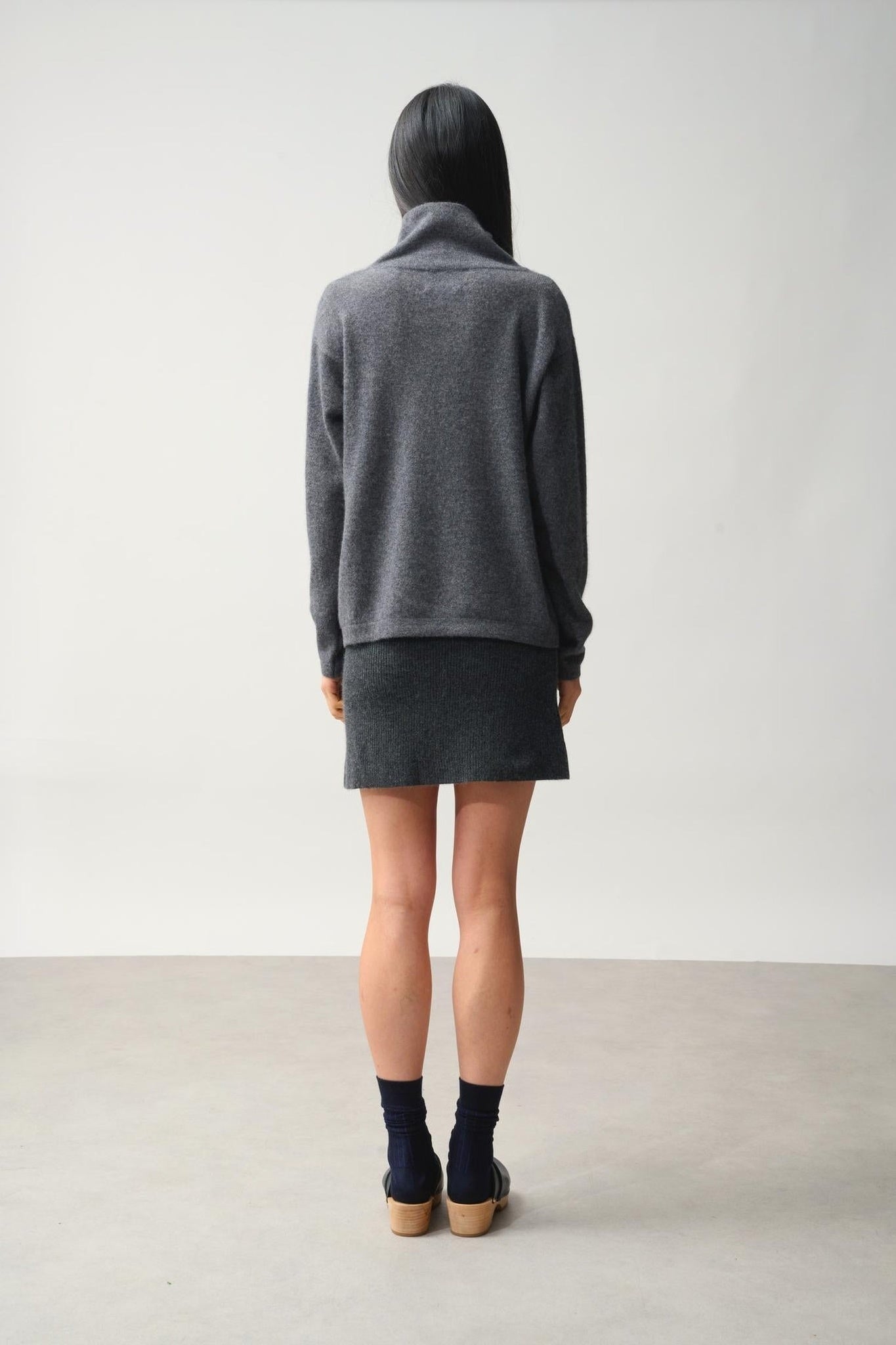 CHEVIOT Pullover mit Stehkragen und Wasserfall anthrazit meliert 100% Kaschmir