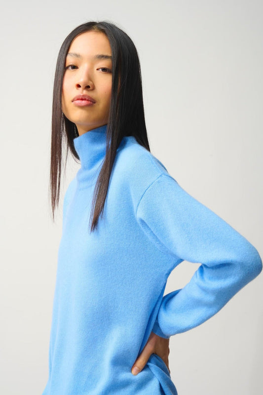 CHEVIOT Pullover mit Stehkragen und Wasserfall Baby Blue 100% Kaschmir