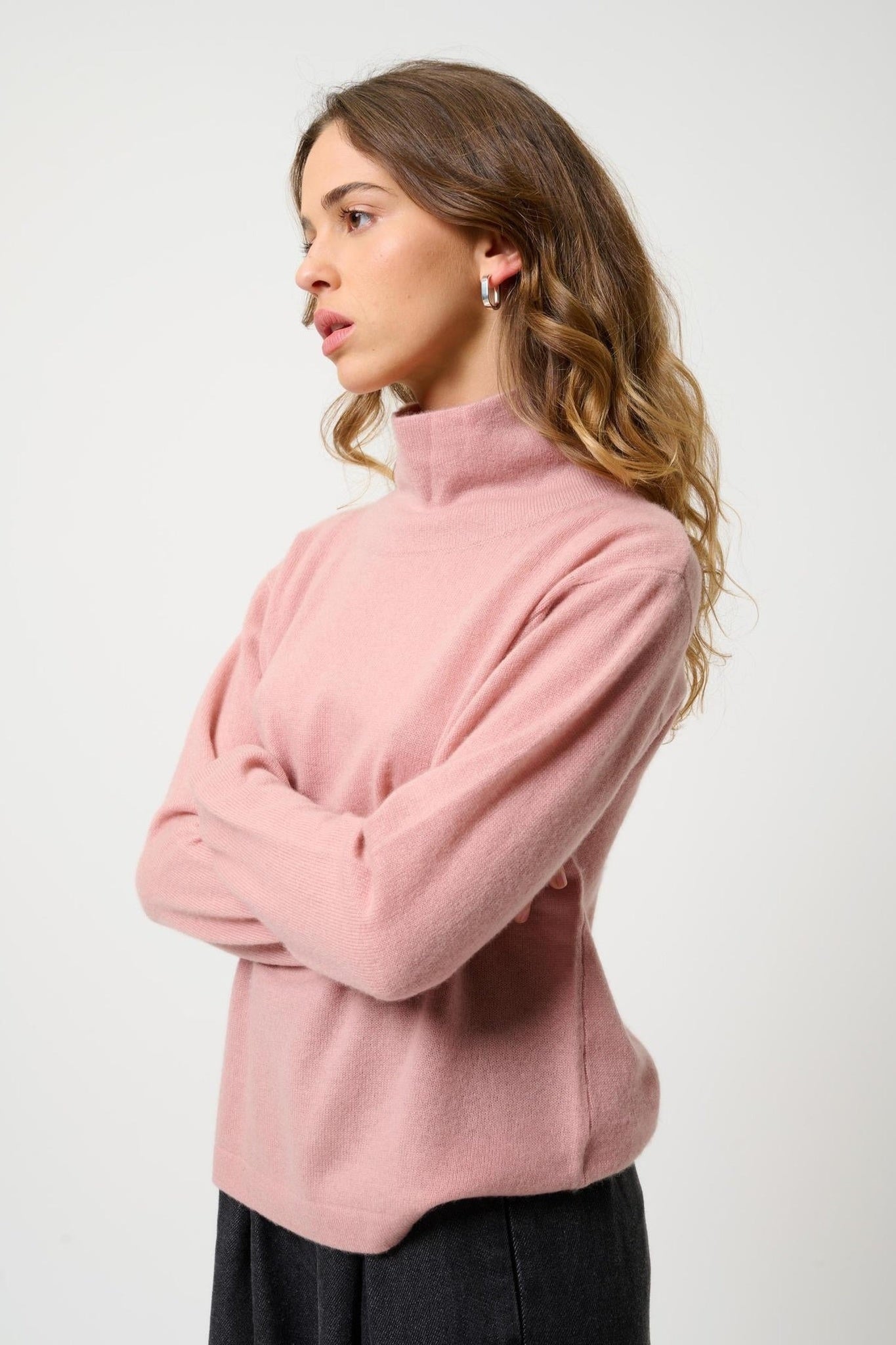 CHEVIOT pull col montant bénitier bois de rose 100% cachemire