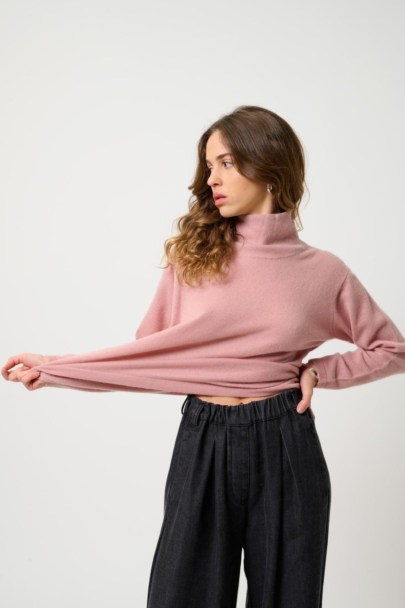 CHEVIOT pull col montant bénitier bois de rose 100% cachemire