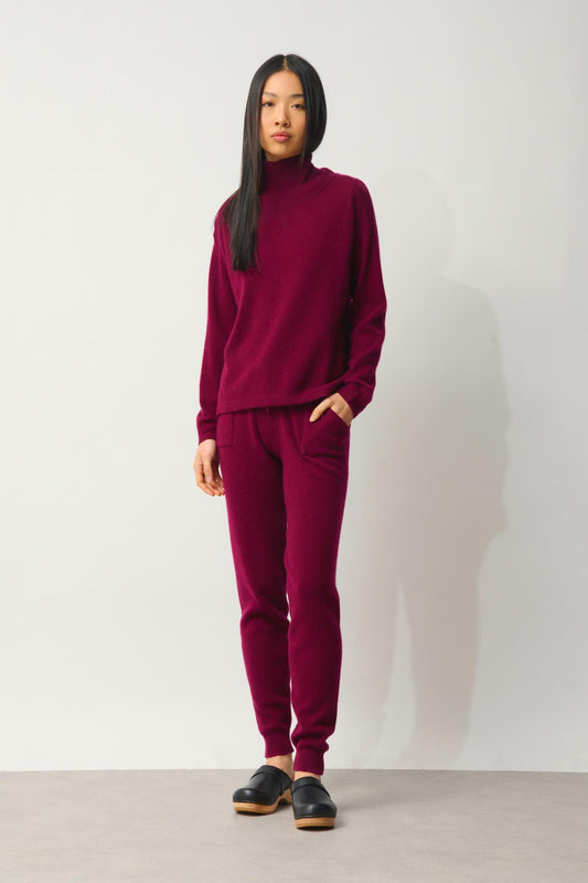 CHEVIOT Pullover mit Stehkragen und Wasserfall in Bordeaux 100% Kaschmir