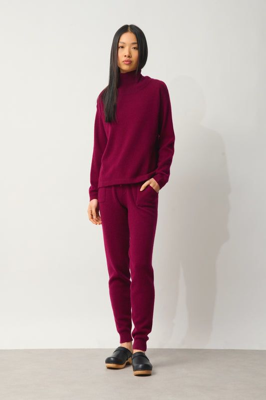 CHEVIOT Pullover mit Stehkragen und Wasserfall in Bordeaux 100% Kaschmir