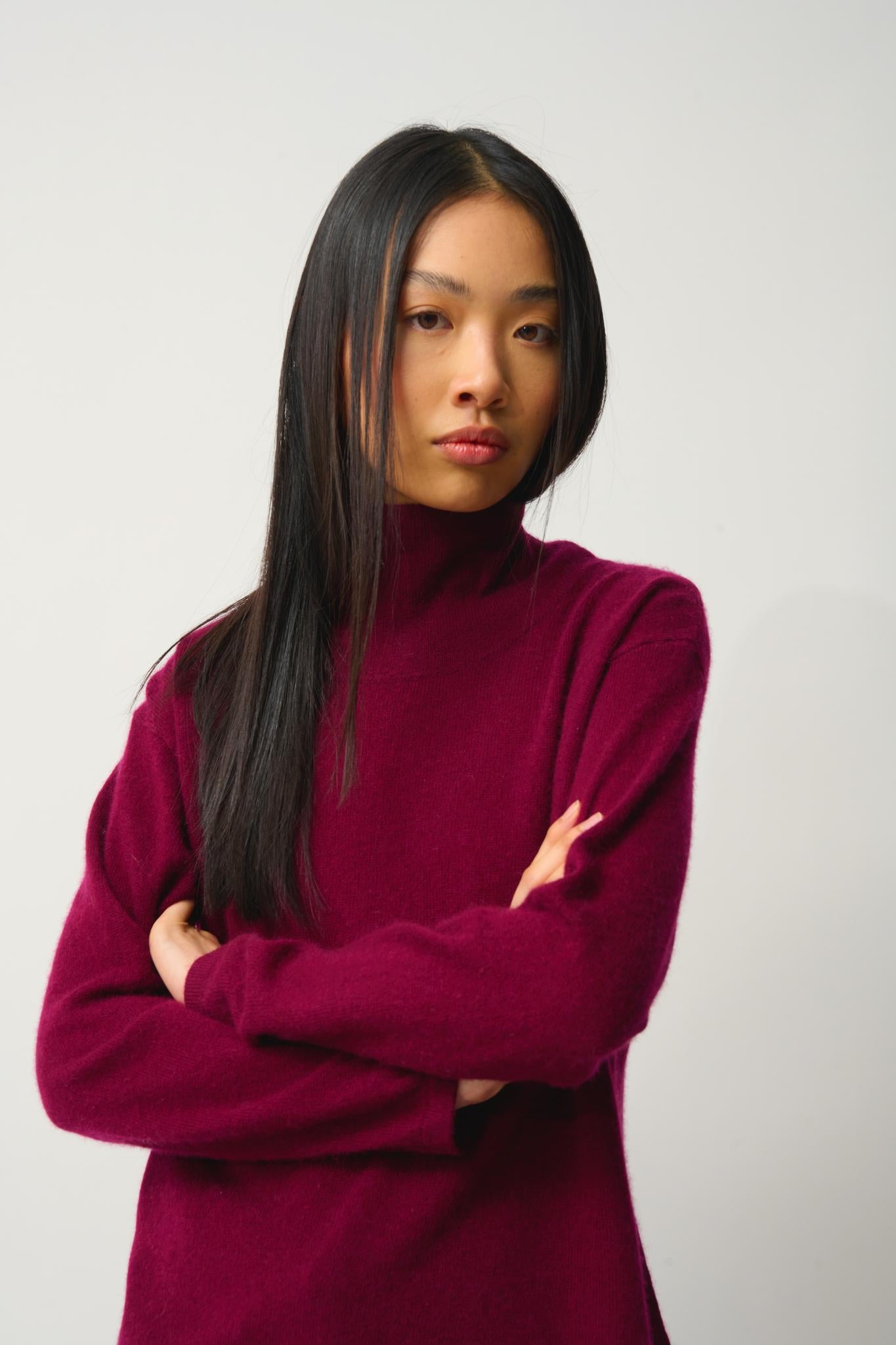 CHEVIOT burgundy cowl neck sweater 100% cashmere