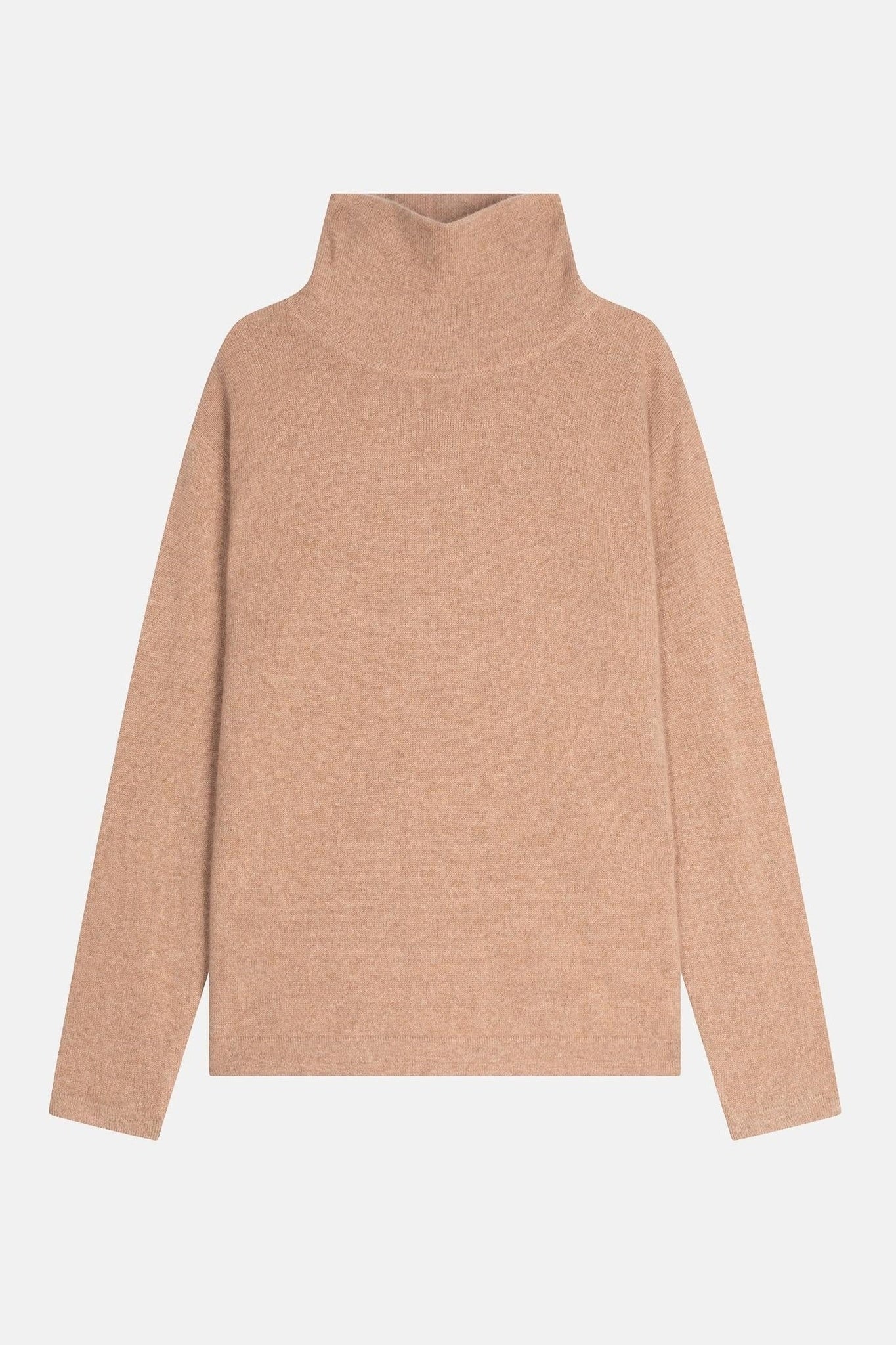 CHEVIOT Pullover mit Stehkragen und Wasserfall camel meliert 100% Kaschmir