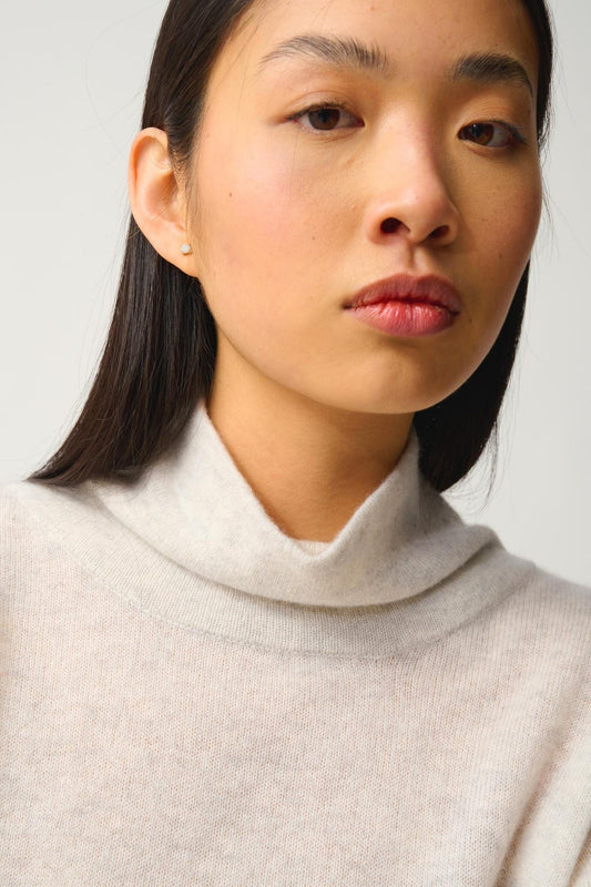 CHEVIOT Pullover mit Stehkragen und Wasserfall in Perlgrau meliert 100% Kaschmir