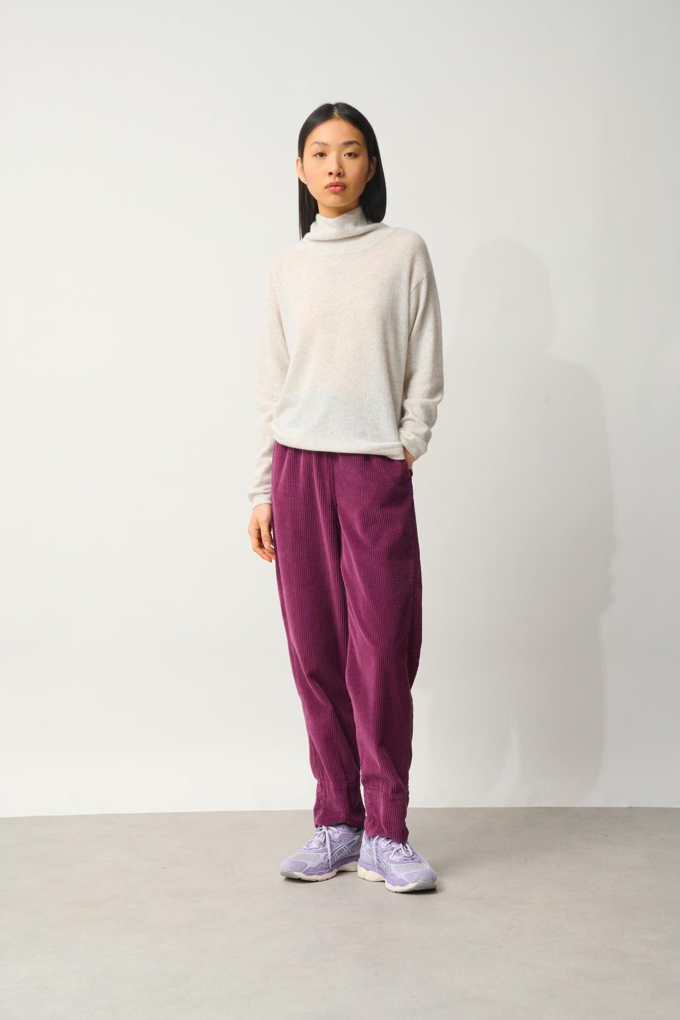 CHEVIOT Pullover mit Stehkragen und Wasserfall in Perlgrau meliert 100% Kaschmir