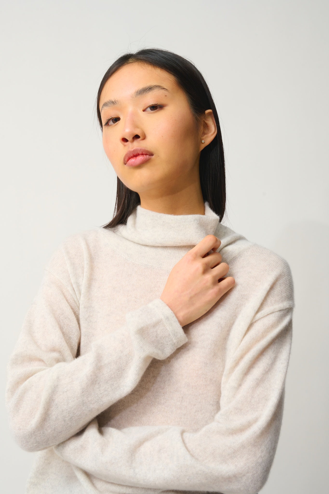 CHEVIOT pull col montant bénitier gris perle chiné 100% cachemire