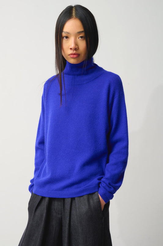 CHEVIOT pull col montant bénitier indigo 100% cachemire