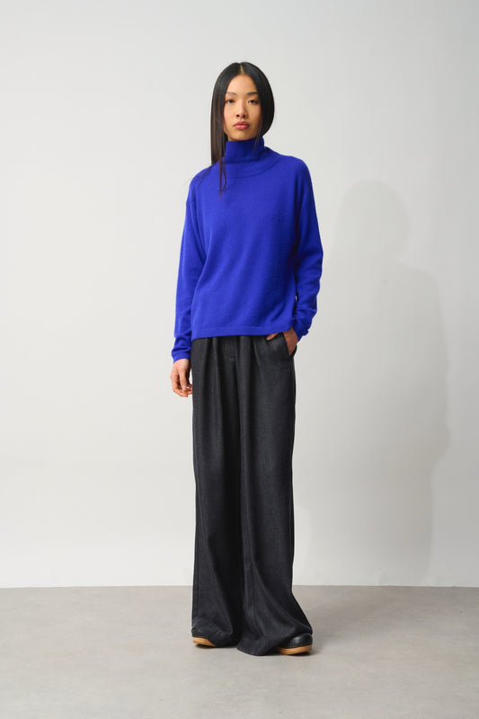 CHEVIOT pull col montant bénitier indigo 100% cachemire