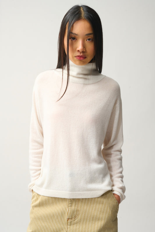 CHEVIOT Pullover mit Stehkragen Wasserfall Elfenbein 100% Kaschmir