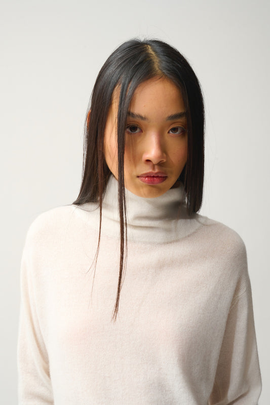 CHEVIOT Pullover mit Stehkragen Wasserfall Elfenbein 100% Kaschmir