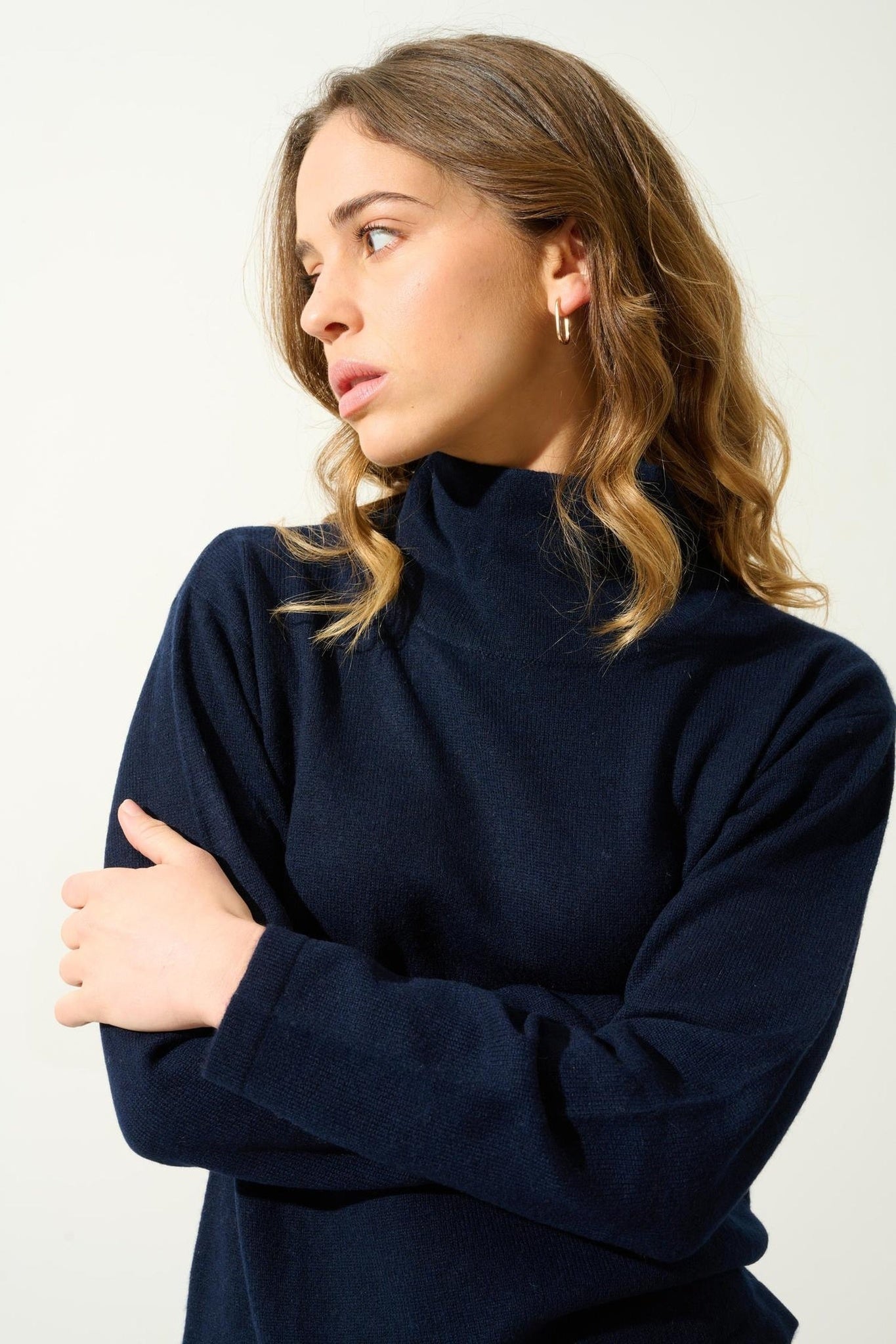 CHEVIOT Pullover mit Stehkragen und Wasserfall navy 100% Kaschmir