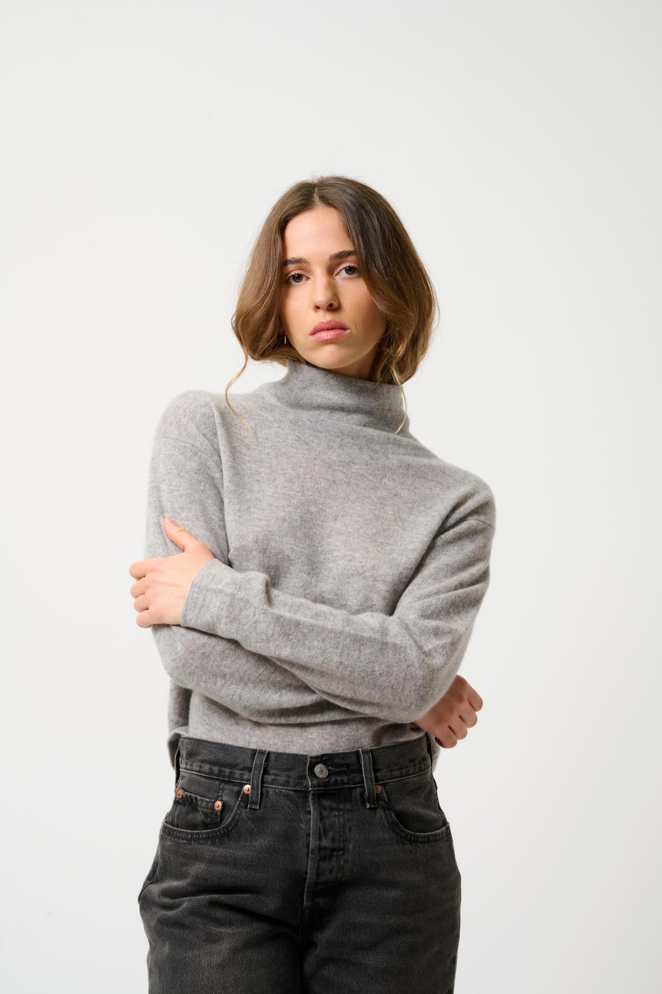 CHEVIOT pull col montant bénitier nuage chiné 100% cachemire