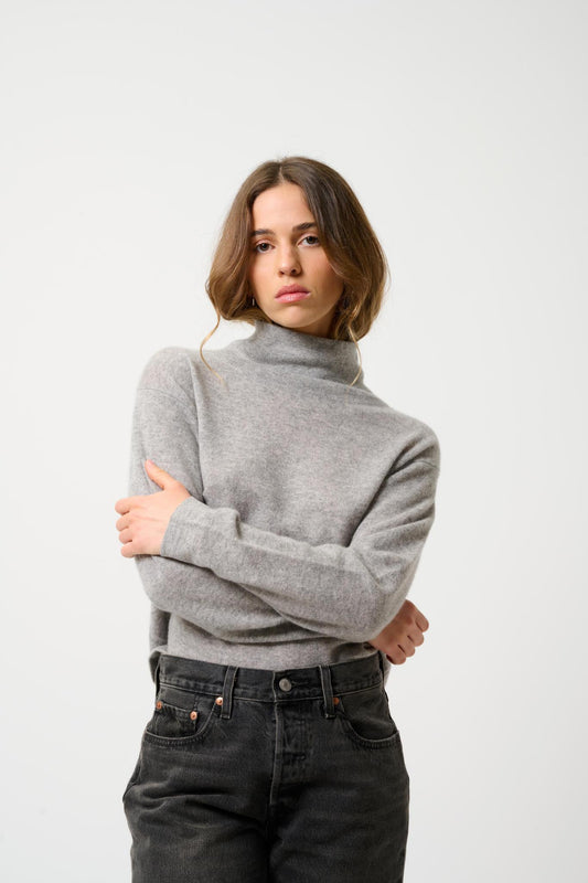 CHEVIOT pull col montant bénitier nuage chiné 100% cachemire