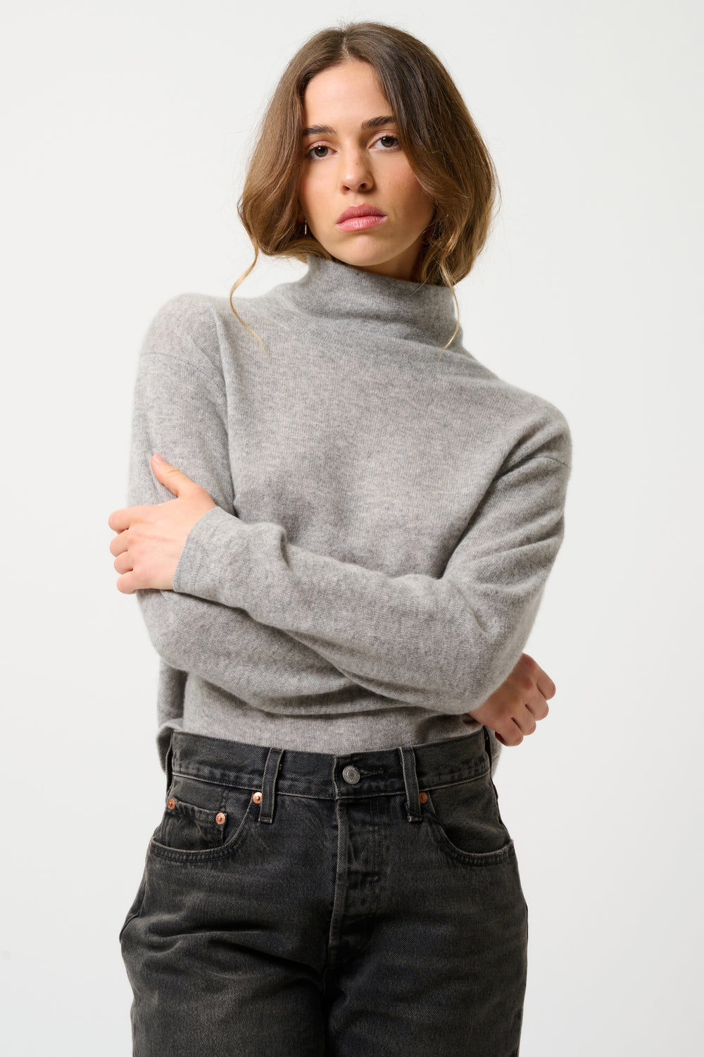 CHEVIOT Pullover mit Stehkragen Wasserfall Wolke meliert 100% Kaschmir