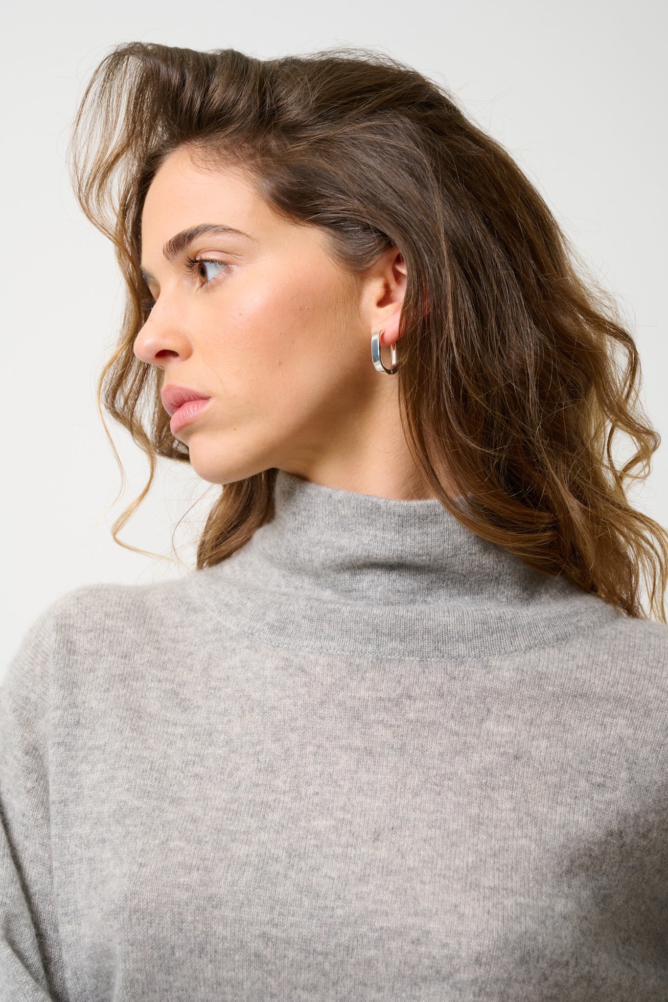 CHEVIOT Pullover mit Stehkragen Wasserfall Wolke meliert 100% Kaschmir