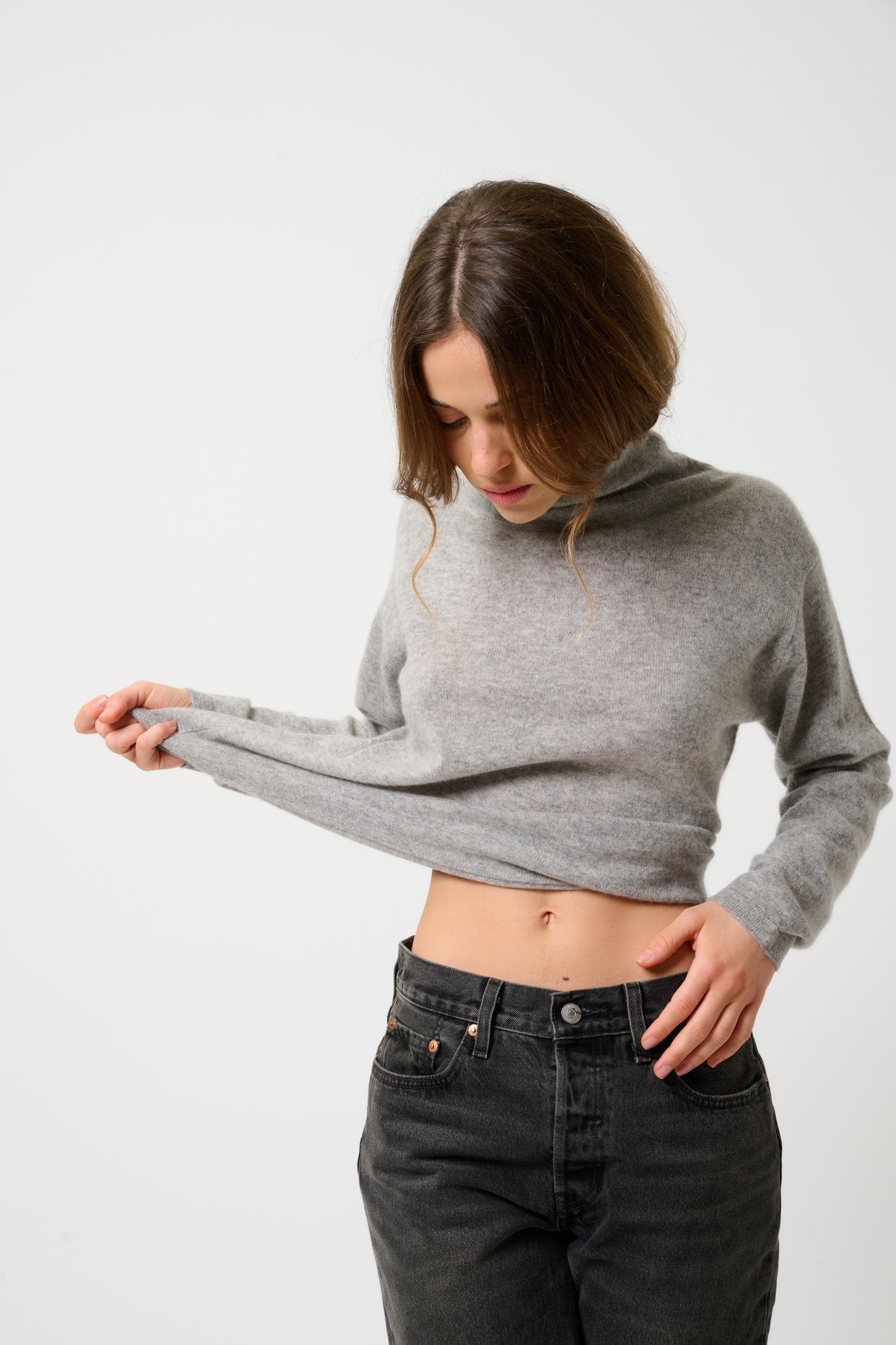 CHEVIOT Pullover mit Stehkragen Wasserfall Wolke meliert 100% Kaschmir