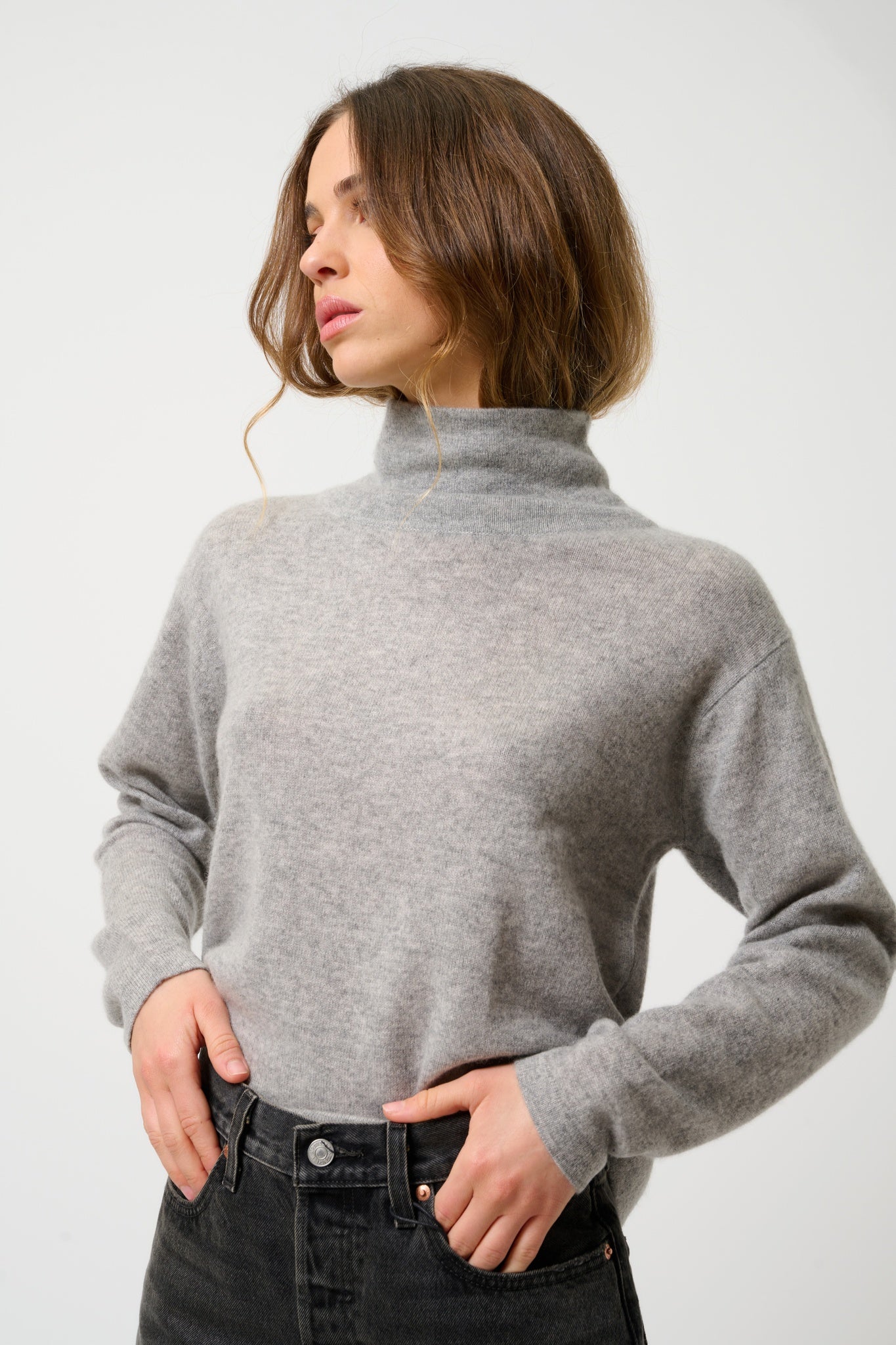 CHEVIOT Pullover mit Stehkragen Wasserfall Wolke meliert 100% Kaschmir