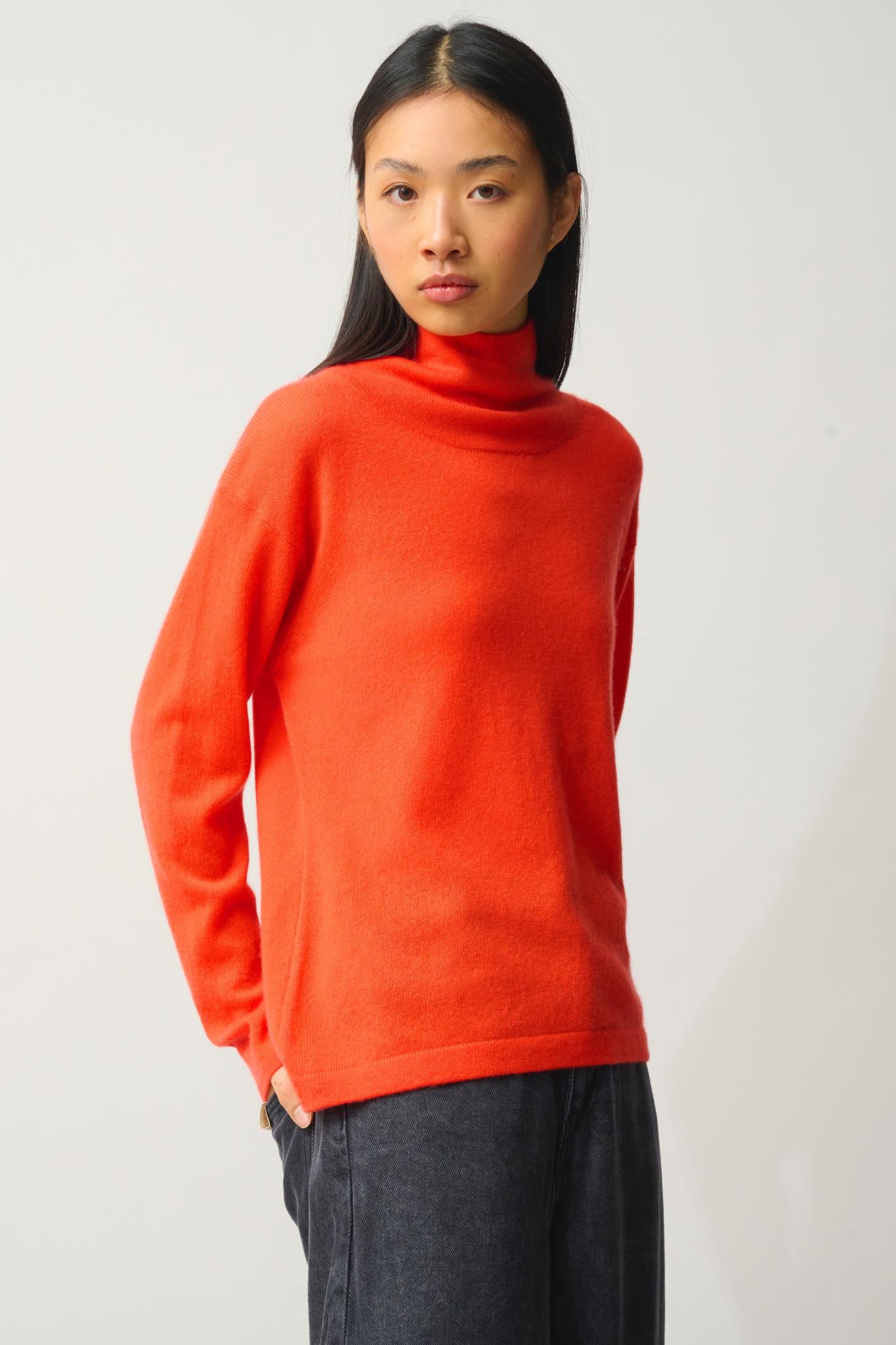 CHEVIOT Pullover mit Stehkragen Wasserfall orange 100% Kaschmir