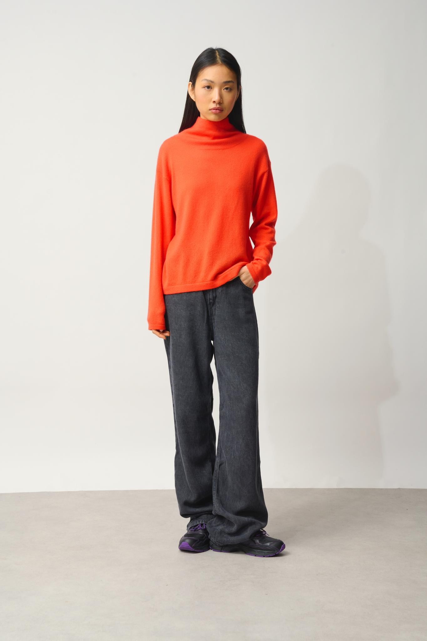 CHEVIOT Pullover mit Stehkragen Wasserfall orange 100% Kaschmir