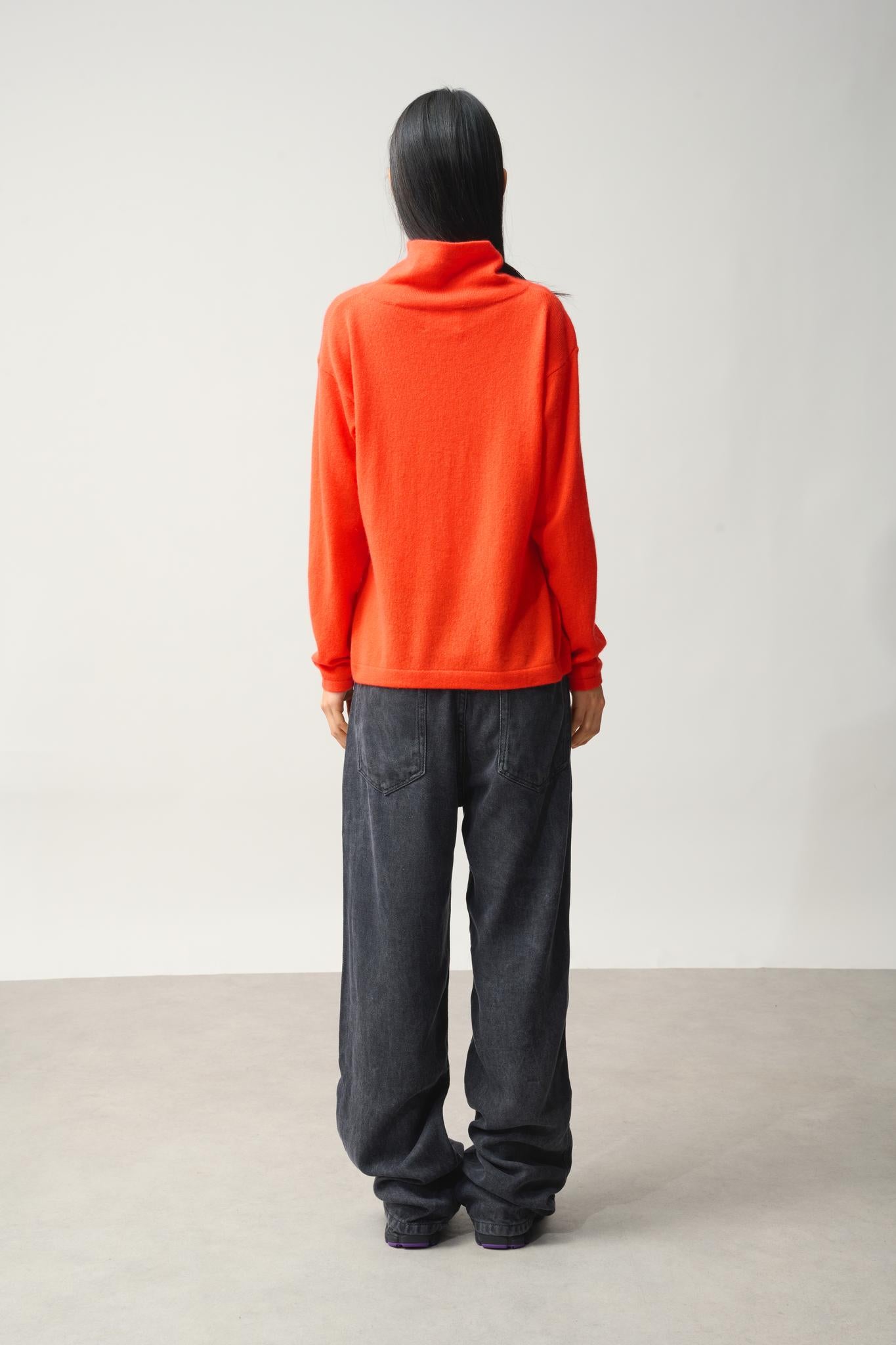 CHEVIOT Pullover mit Stehkragen Wasserfall orange 100% Kaschmir