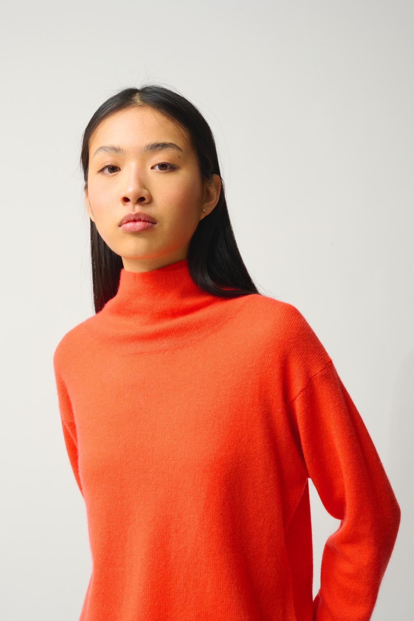 CHEVIOT Pullover mit Stehkragen Wasserfall orange 100% Kaschmir