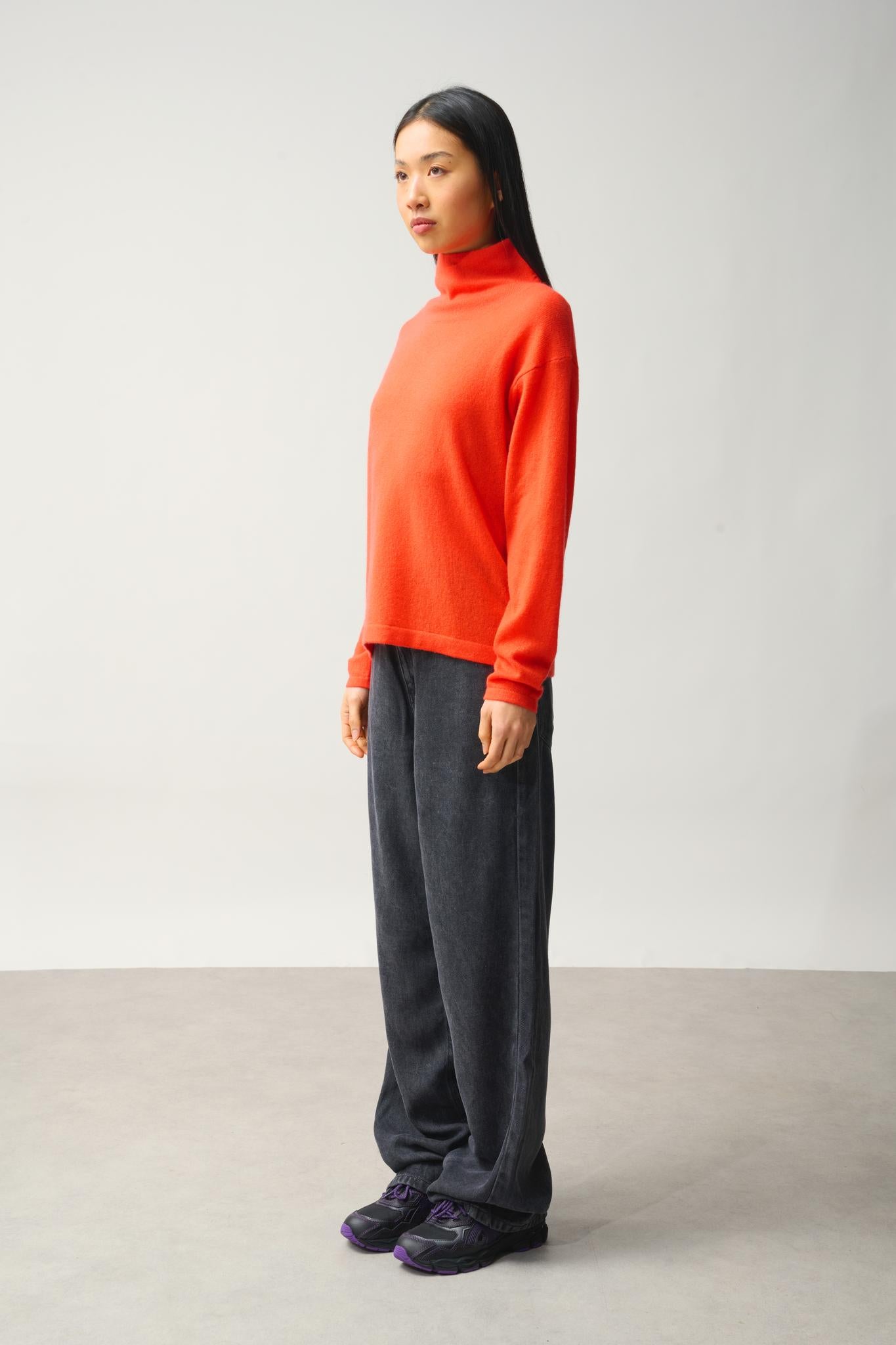 CHEVIOT Pullover mit Stehkragen Wasserfall orange 100% Kaschmir