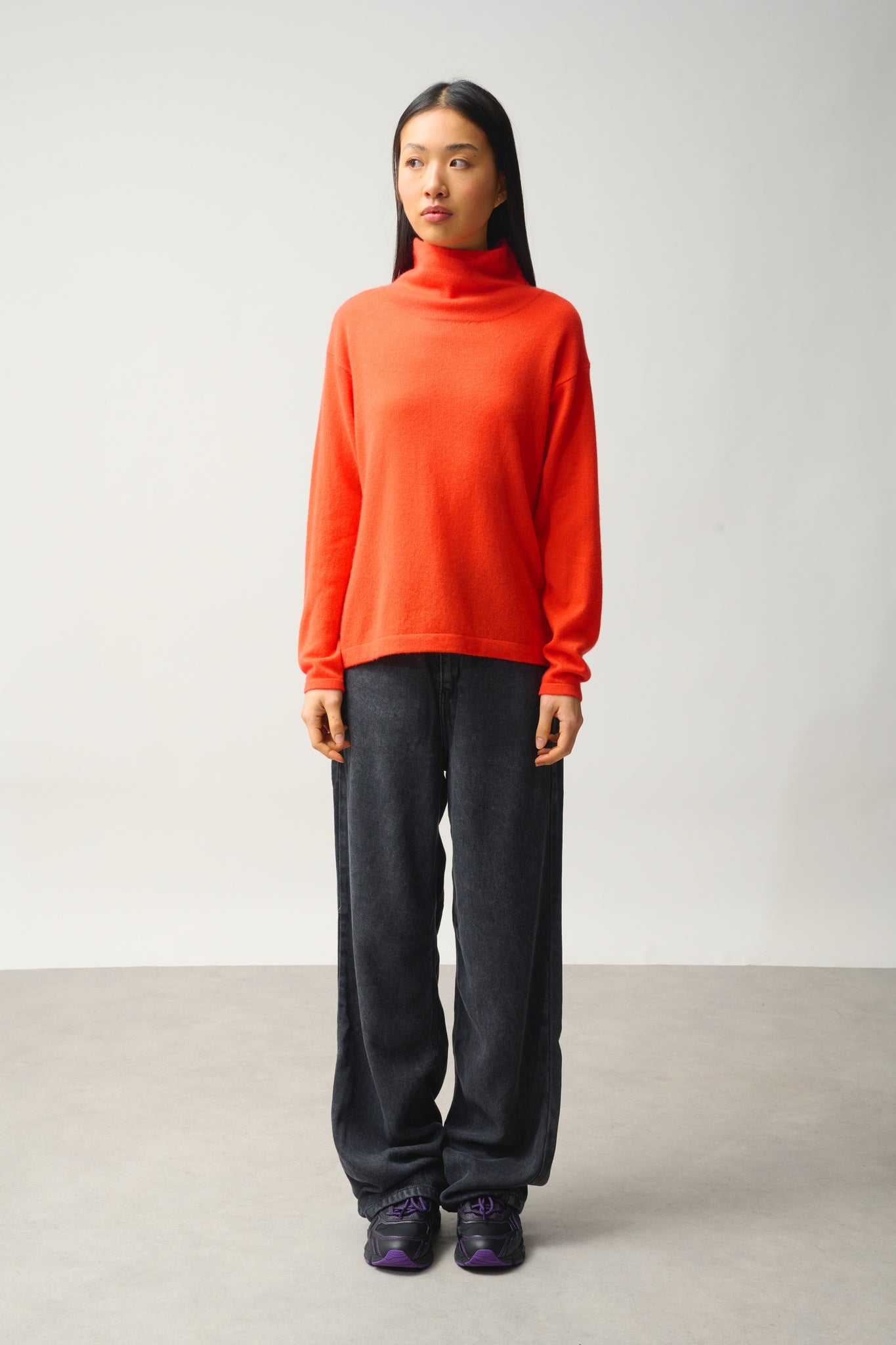 CHEVIOT pull col montant bénitier orange 100% cachemire