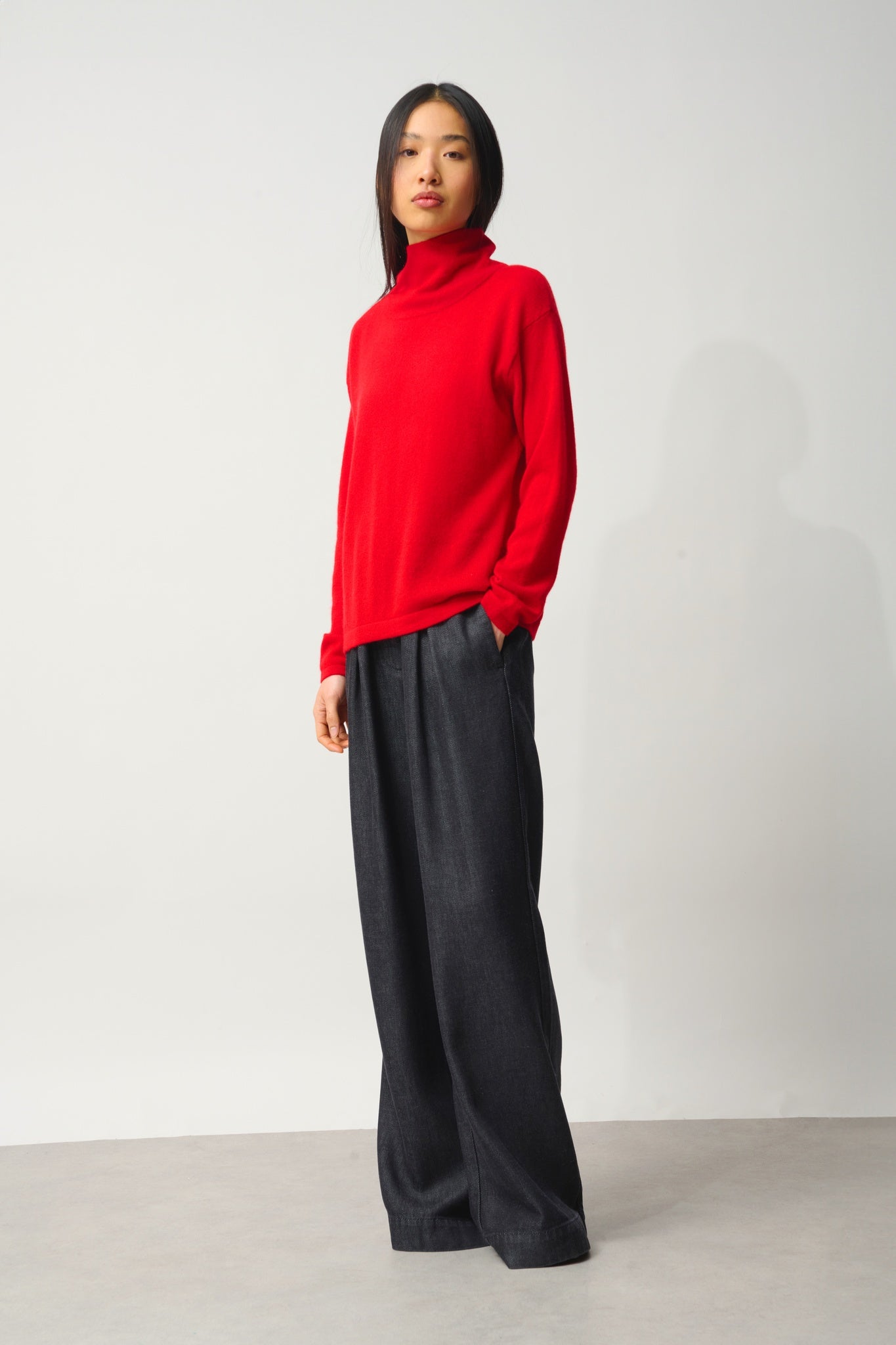 CHEVIOT pull col montant bénitier rouge 100% cachemire