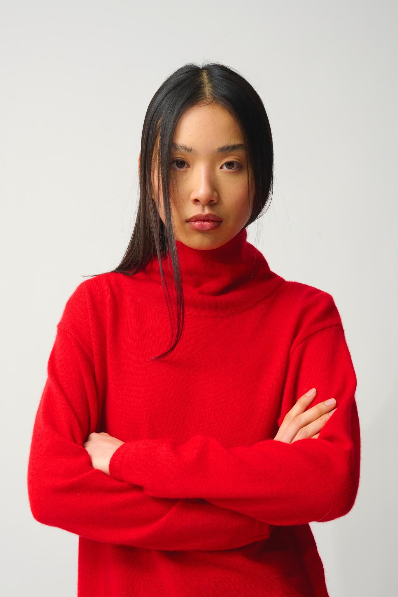 CHEVIOT Pullover mit Stehkragen und Wasserfall rot 100% Kaschmir