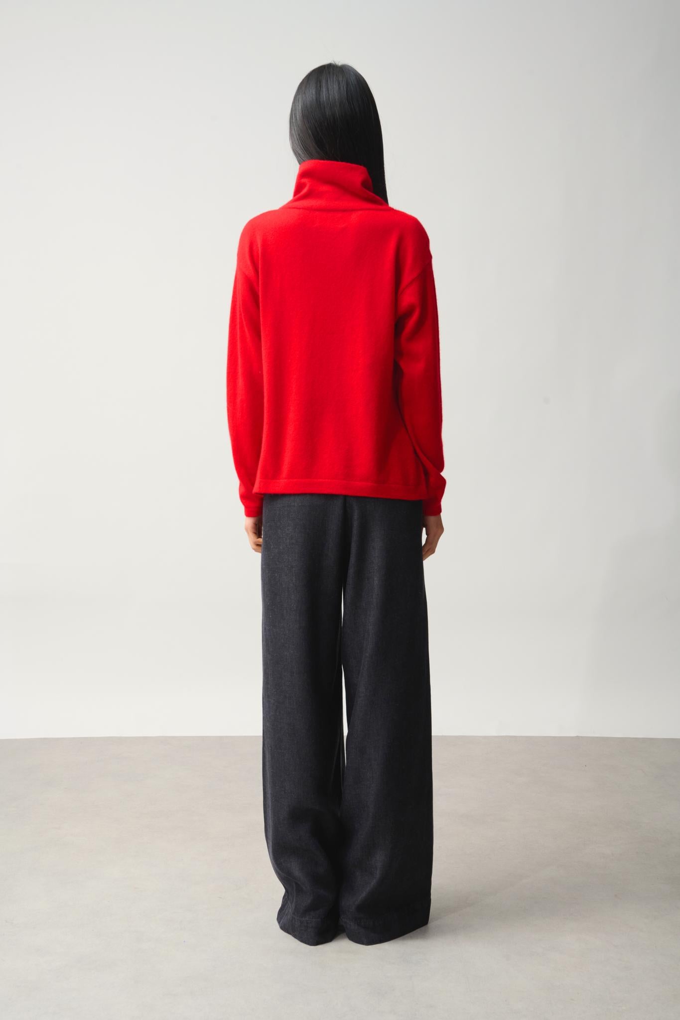 CHEVIOT Pullover mit Stehkragen und Wasserfall rot 100% Kaschmir