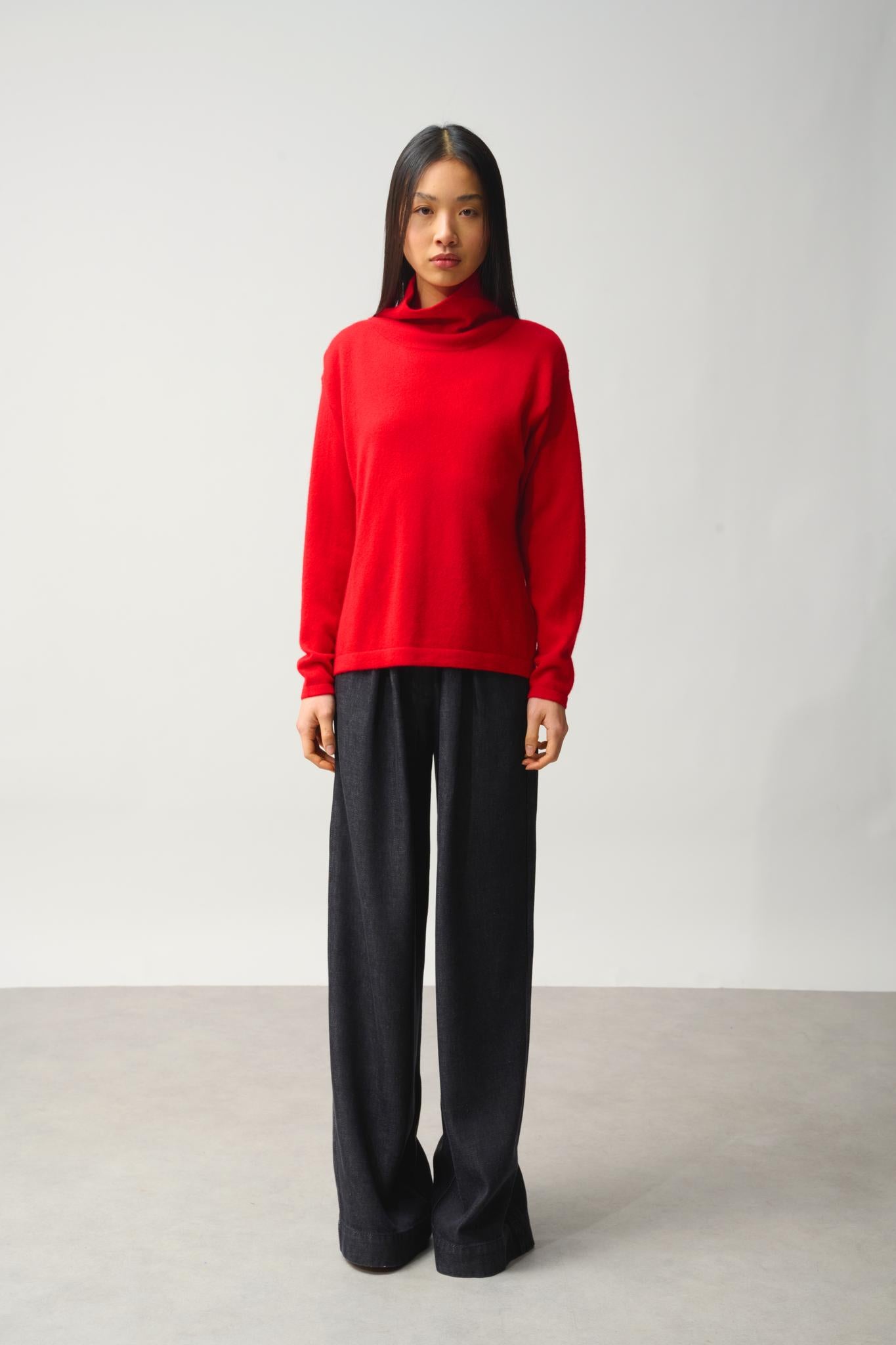 CHEVIOT Pullover mit Stehkragen und Wasserfall rot 100% Kaschmir