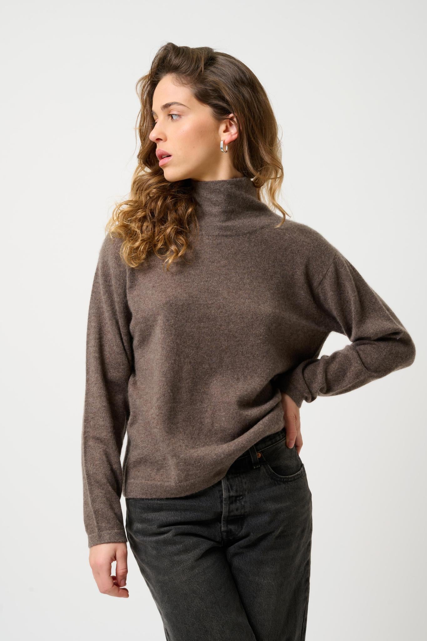 CHEVIOT pull col montant bénitier taupe chiné 100% cachemire