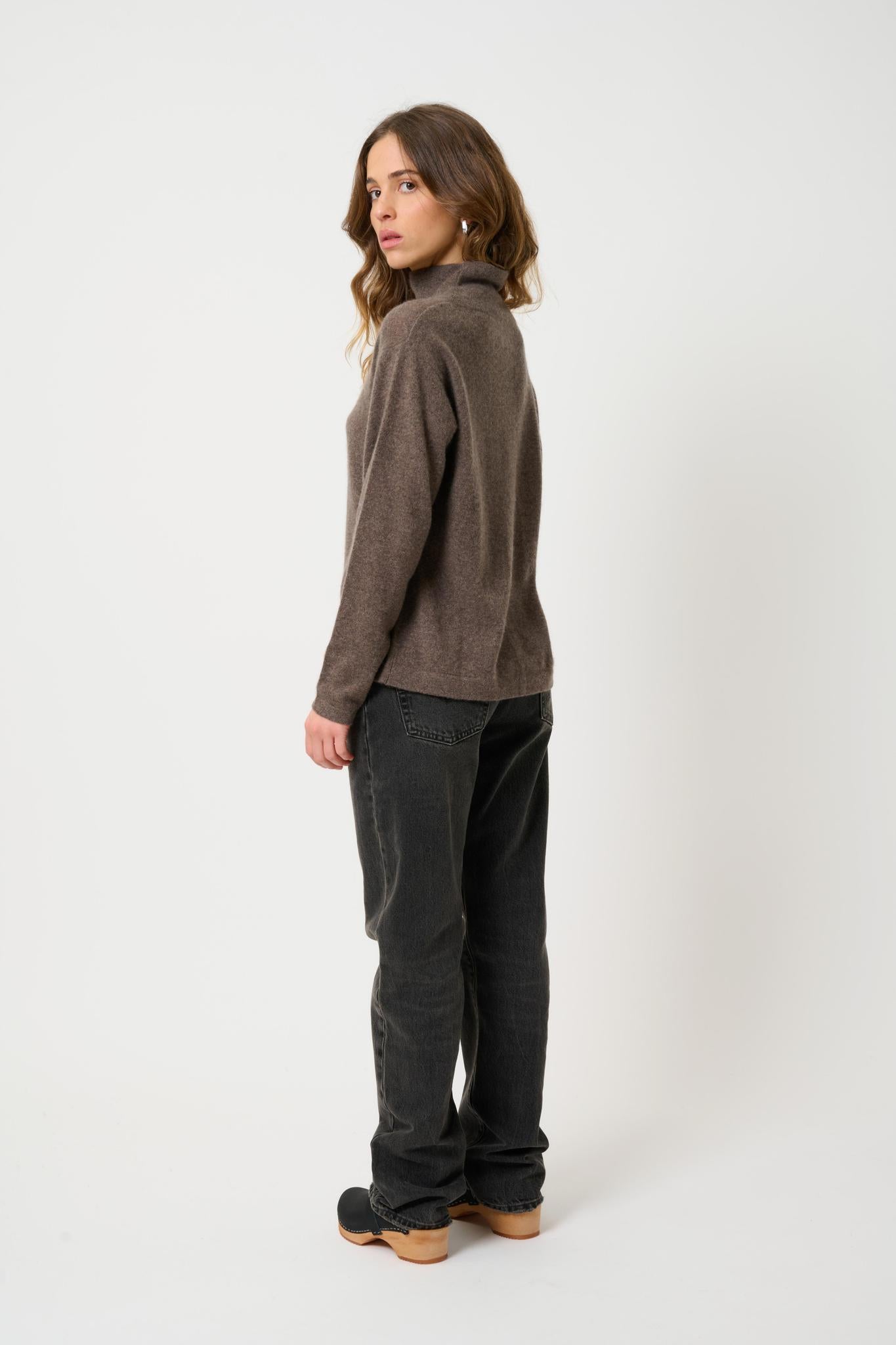 CHEVIOT pull col montant bénitier taupe chiné 100% cachemire