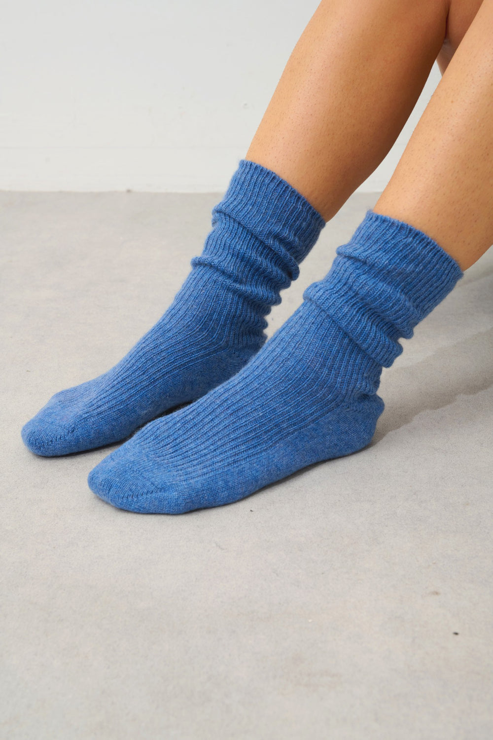 chewila chaussettes 4 fils bleu denim 100% cachemire