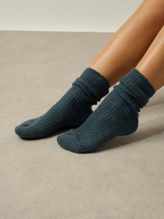 CHEWILA chaussettes 4 fils vert canard chiné 100% cachemire