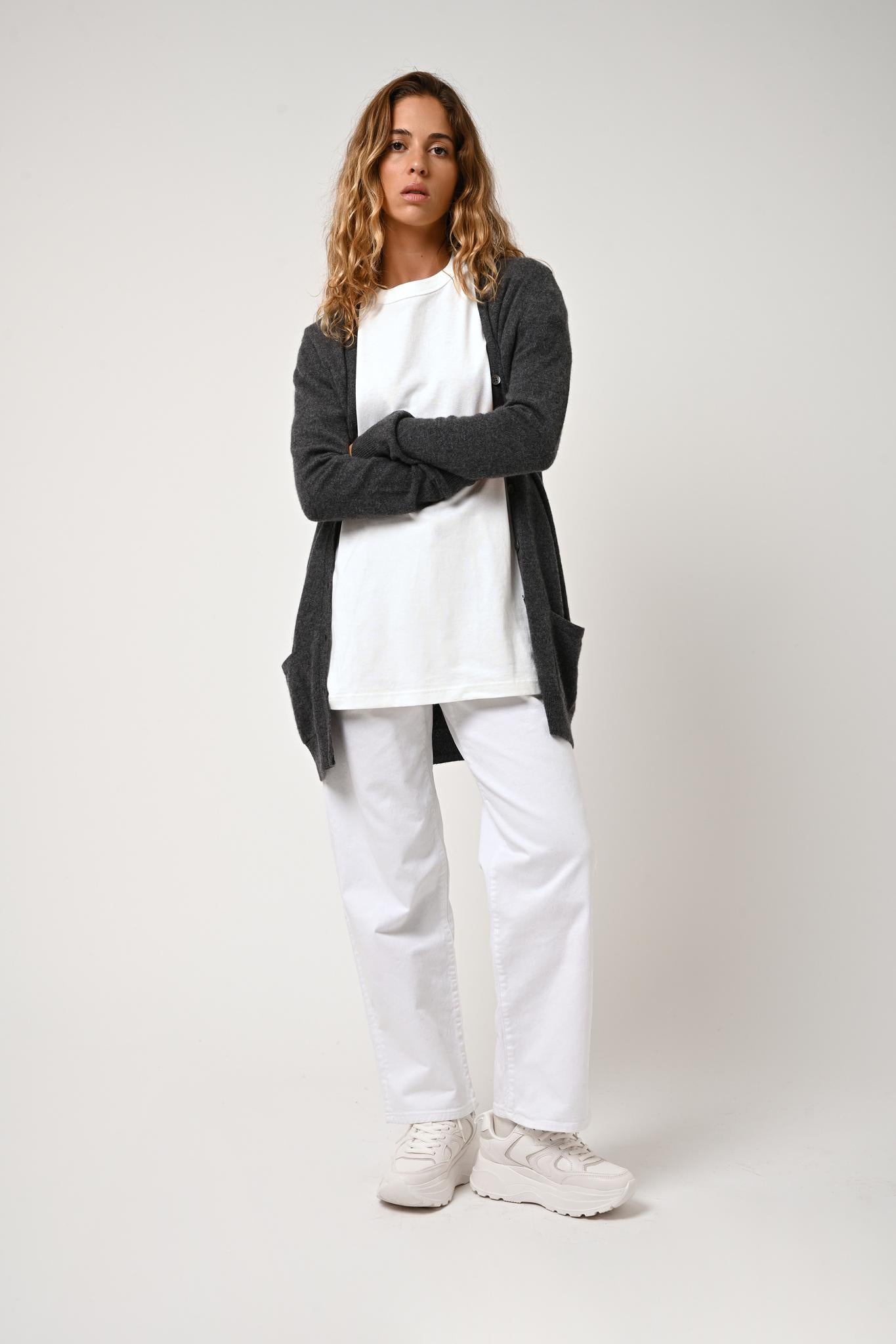 CIMET cardigan v-neck anthracite mottled 100% cashmere