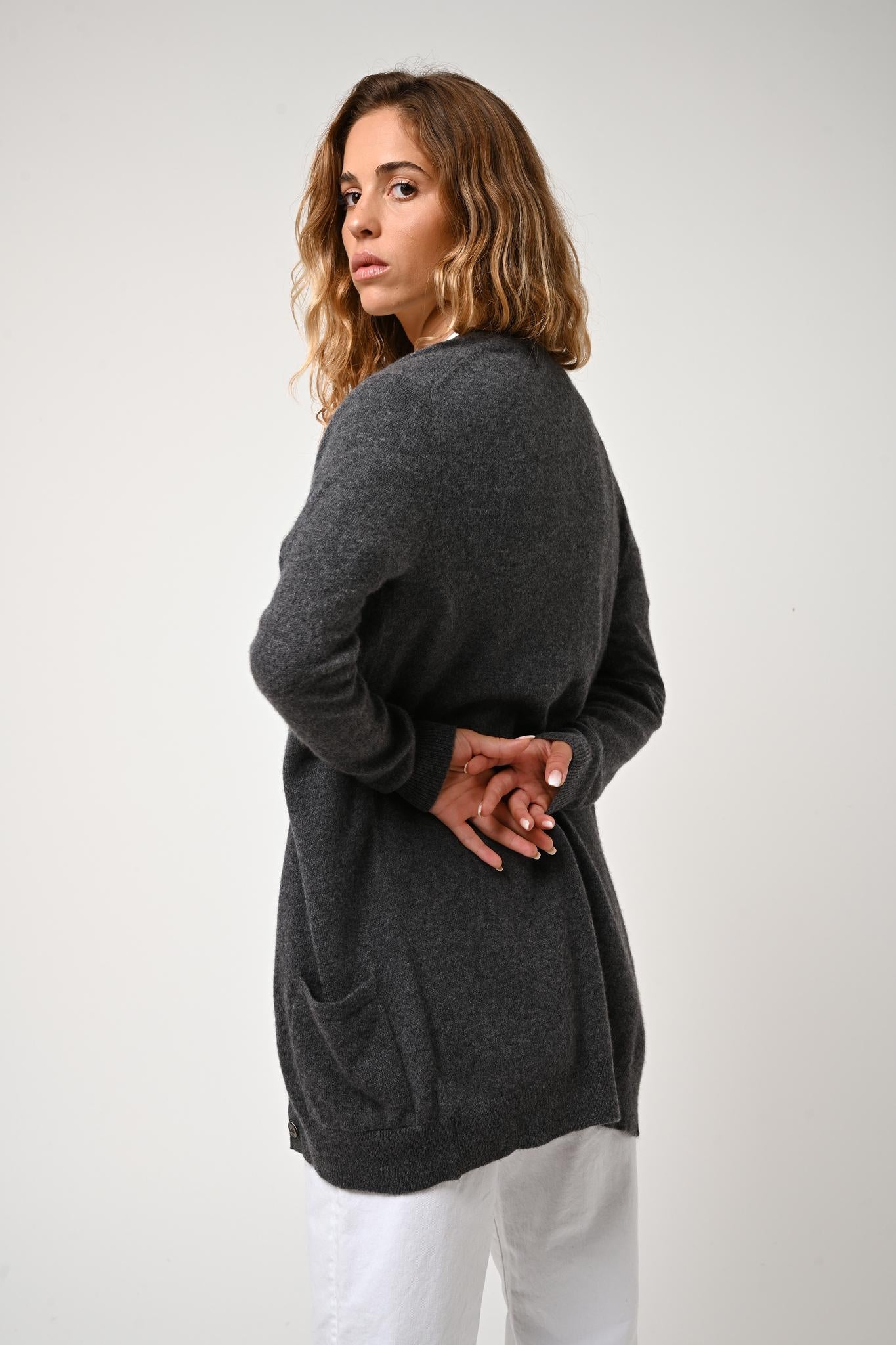 CIMET cardigan v-neck anthracite mottled 100% cashmere
