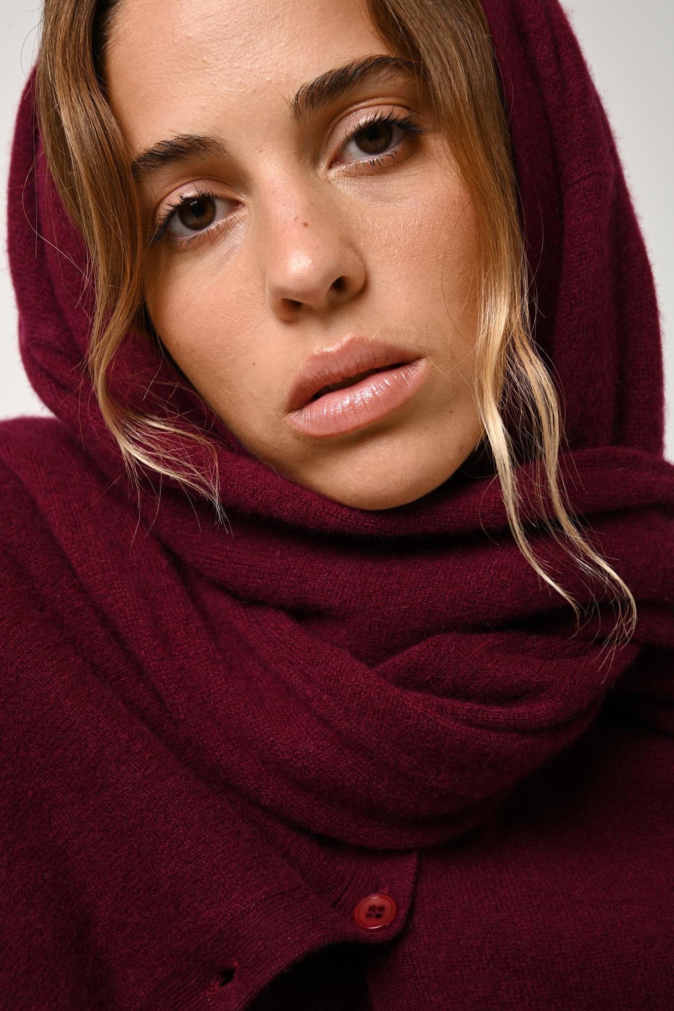 CIMET Burgunder Strickjacke mit V-Ausschnitt 100 % Kaschmir