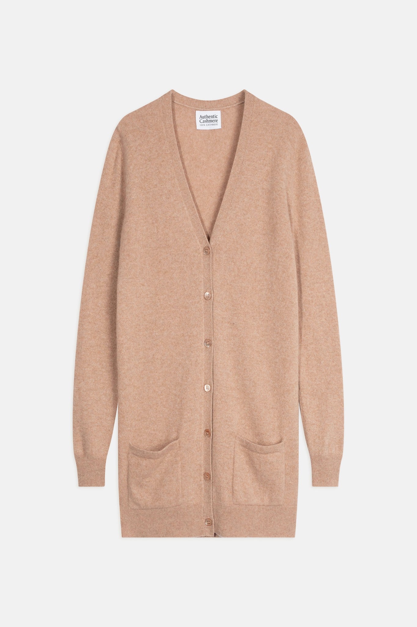 cimet cardigan col v camel chiné 100% cachemire