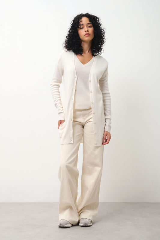 CIMET cardigan col v ivoire 100% cachemire