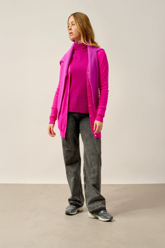 cimet cardigan col v magenta fushia 100% cachemire