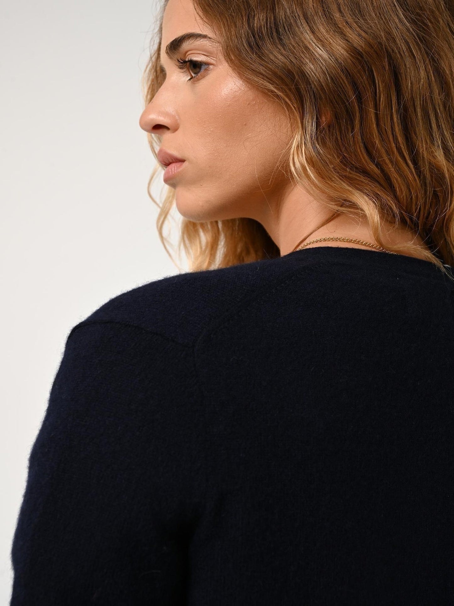 CIMET marineblaue Strickjacke mit V-Ausschnitt, 100 % Kaschmir