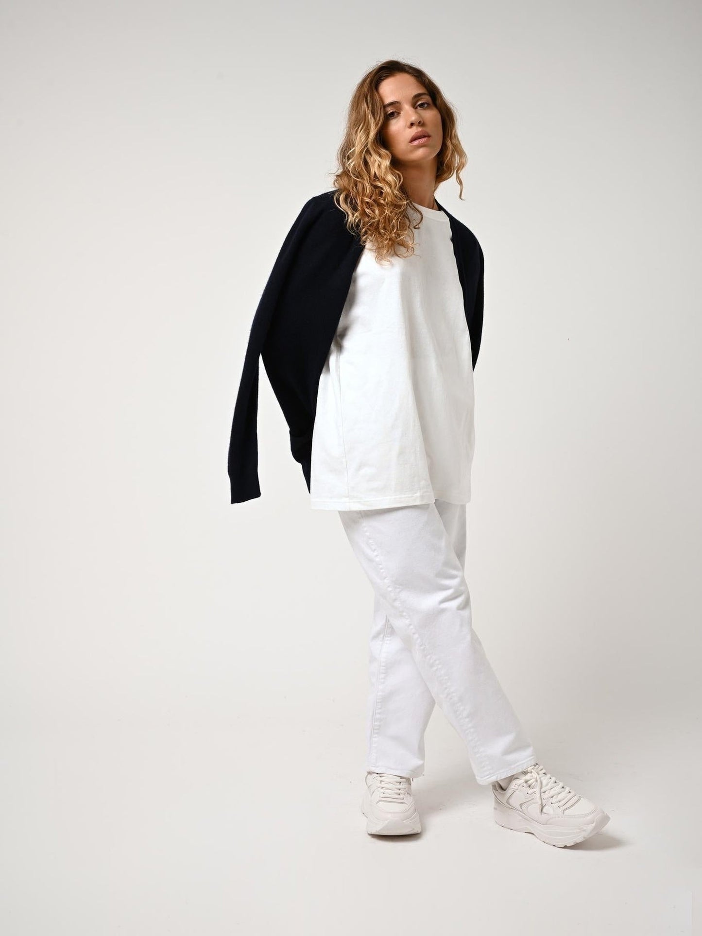 CIMET marineblaue Strickjacke mit V-Ausschnitt, 100 % Kaschmir