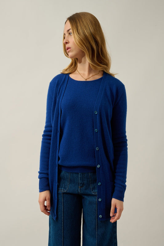 CIMET cardigan col v outremer 100% cachemire