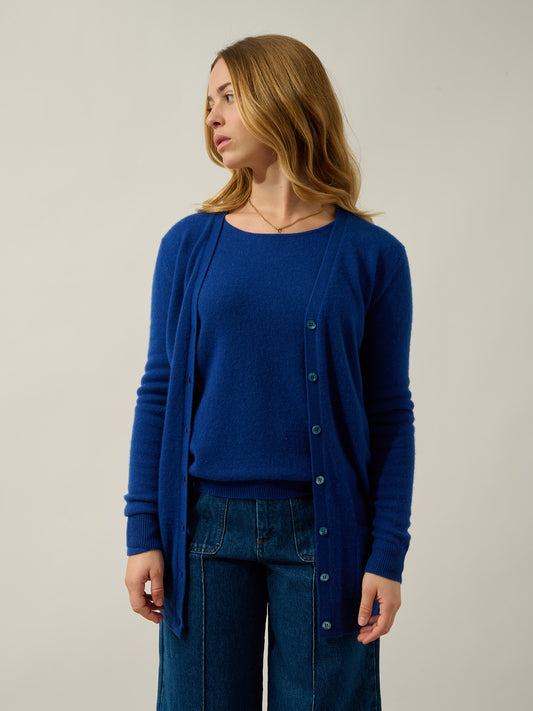 CIMET cardigan col v outremer 100% cachemire