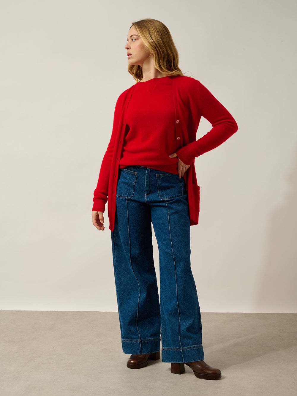 CIMET Strickjacke mit V-Ausschnitt rot 100% Kaschmir